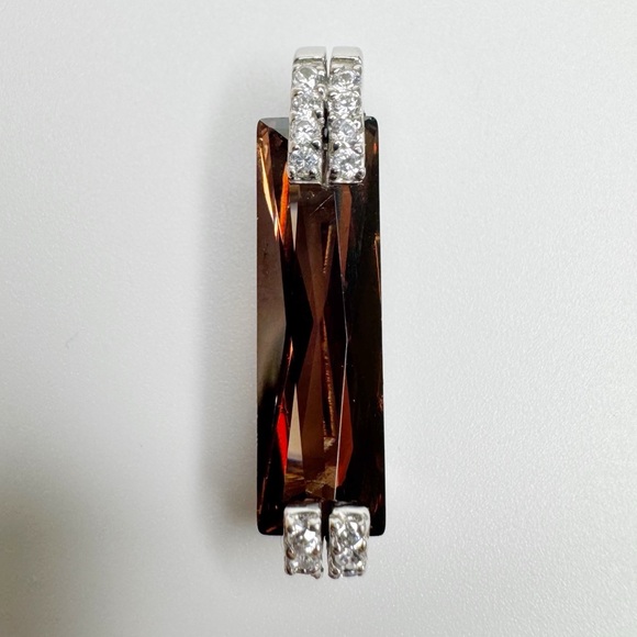 Brown Crystal Sterling Silver Pendant Smoky Glass Emerald Cut Accent Stones 925 - Picture 2 of 13